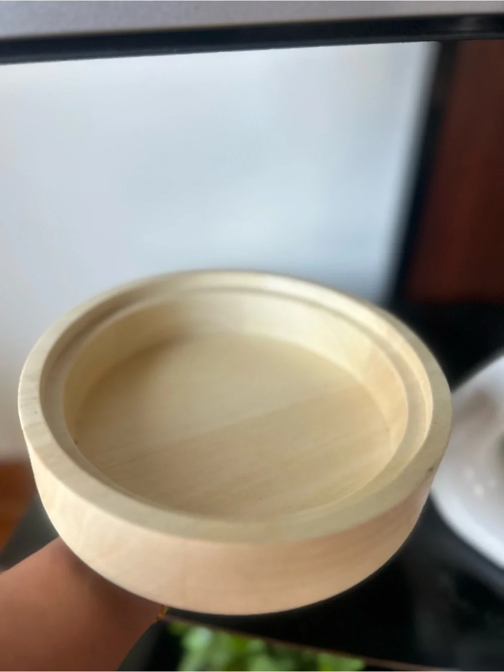 Natural Wood Round Serving Bowl - Cream